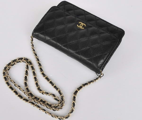 New Cheap Chanel A33814 Black Grain Leather Flap Bag Gold New Cheap Chanel A33814 Black Grain Leather Flap Bag Gold
