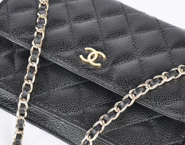 New Cheap Chanel A33814 Black Grain Leather Flap Bag Gold New Cheap Chanel A33814 Black Grain Leather Flap Bag Gold