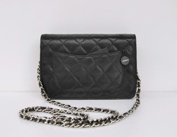 New Cheap Chanel A33814 Black Grain Leather Flap Bag Silver New Cheap Chanel A33814 Black Grain Leather Flap Bag Silver