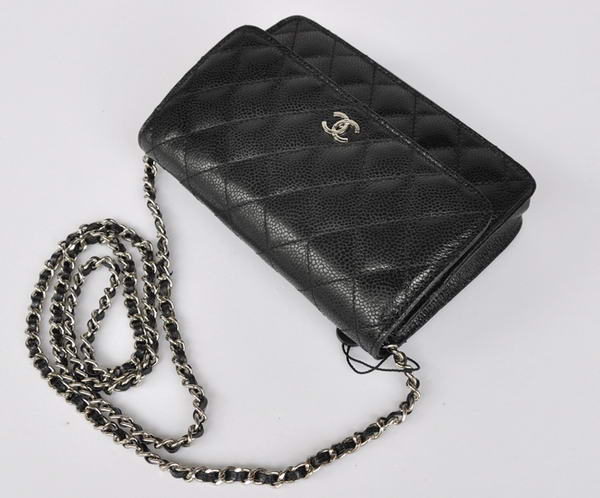 New Cheap Chanel A33814 Black Grain Leather Flap Bag Silver New Cheap Chanel A33814 Black Grain Leather Flap Bag Silver