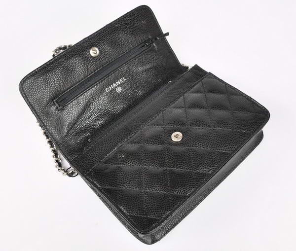 New Cheap Chanel A33814 Black Grain Leather Flap Bag Silver New Cheap Chanel A33814 Black Grain Leather Flap Bag Silver