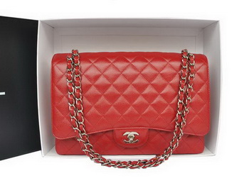 Top Quality Chanel Classic A36070 Red Original Grain Leather Large Flap Bag Silver Top Quality Chanel Classic A36070 Red Original Grain Leather Large Flap Bag Silver