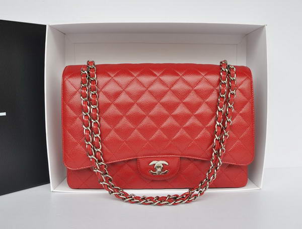 Top Quality Chanel Classic A36070 Red Original Grain Leather Large Flap Bag Silver Top Quality Chanel Classic A36070 Red Original Grain Leather Large Flap Bag Silver