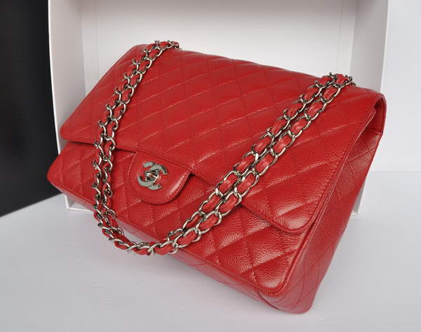 Top Quality Chanel Classic A36070 Red Original Grain Leather Large Flap Bag Silver Top Quality Chanel Classic A36070 Red Original Grain Leather Large Flap Bag Silver