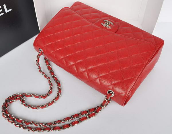 Top Quality Chanel Classic A36070 Red Original Grain Leather Large Flap Bag Silver Top Quality Chanel Classic A36070 Red Original Grain Leather Large Flap Bag Silver