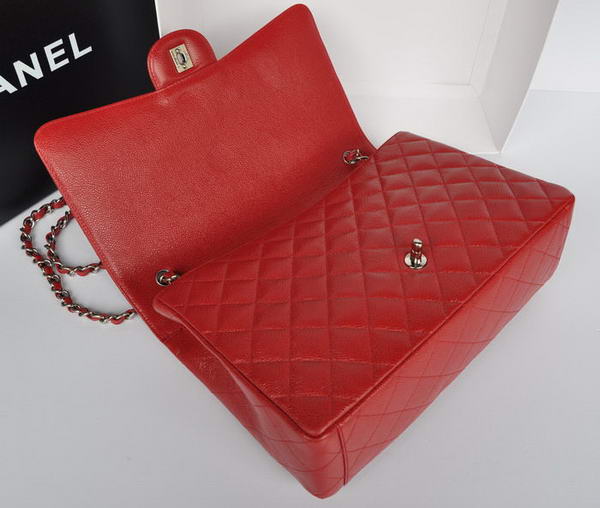 Top Quality Chanel Classic A36070 Red Original Grain Leather Large Flap Bag Silver Top Quality Chanel Classic A36070 Red Original Grain Leather Large Flap Bag Silver