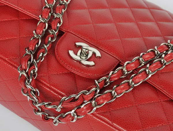 Top Quality Chanel Classic A36070 Red Original Grain Leather Large Flap Bag Silver Top Quality Chanel Classic A36070 Red Original Grain Leather Large Flap Bag Silver