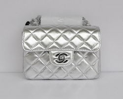 Chanel Classic Light Silver Lambskin Silver Chain Quilted Flap Bag 1115