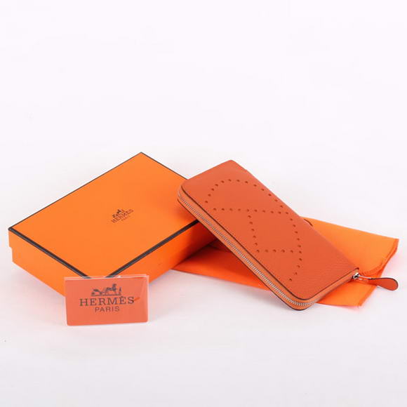 Hermes Togo Leather Perforated Zippy Wallet 9032 Orange Hermes Togo Leather Perforated Zippy Wallet 9032 Orange
