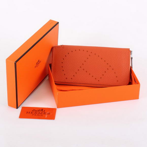 Hermes Togo Leather Perforated Zippy Wallet 9032 Orange Hermes Togo Leather Perforated Zippy Wallet 9032 Orange