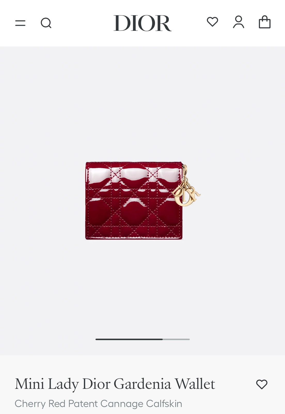 Mini lady Dior gardenia wallet Cherry red Patent Cannage Calfskin D50910