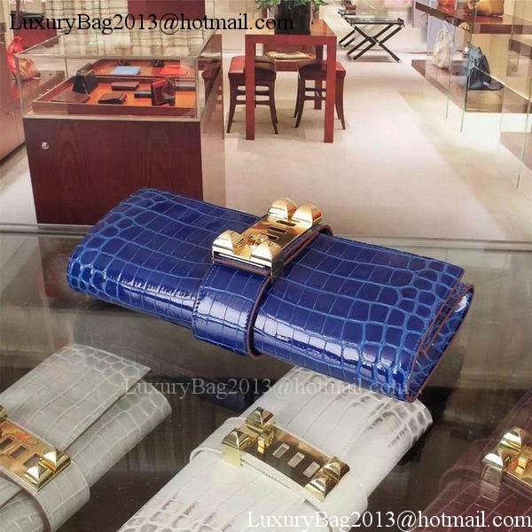 Hermes Croco Leather Clutch H88017 Blue Hermes Croco Leather Clutch H88017 Blue