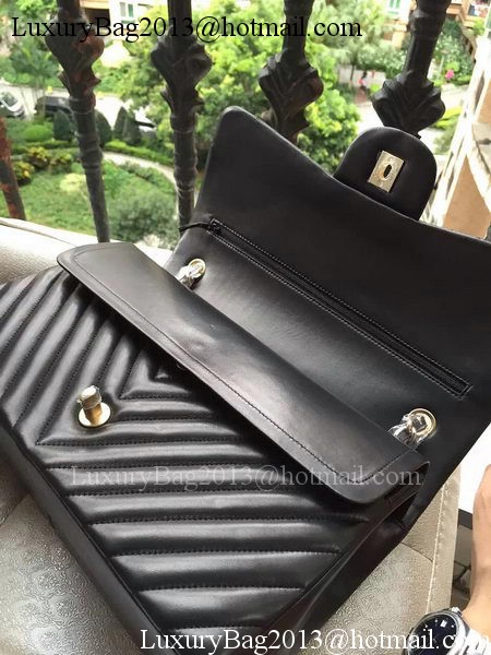 Chanel Classic Flap Bag Black Sheepskin Chevron Quilting A1113 Gold Chanel Classic Flap Bag Black Sheepskin Chevron Quilting A1113 Gold