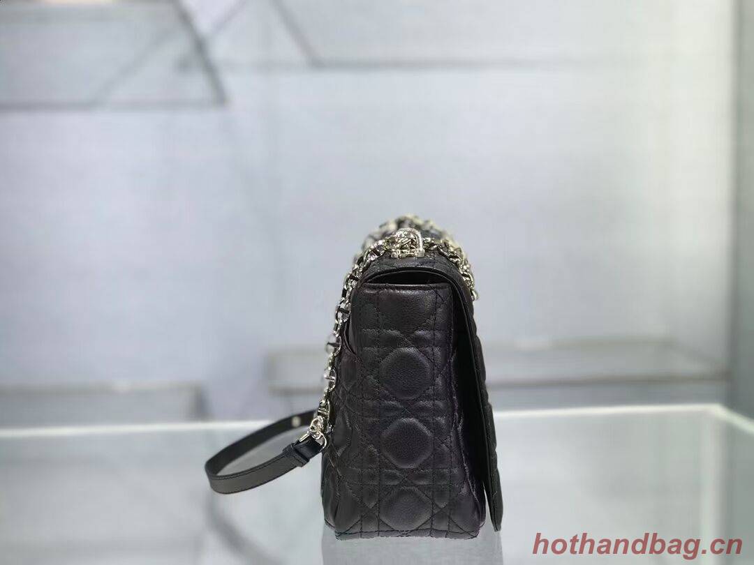 LARGE DIOR CARO BAG Soft Cannage Calfskin M9243U black LARGE DIOR CARO BAG Soft Cannage Calfskin M9243U black