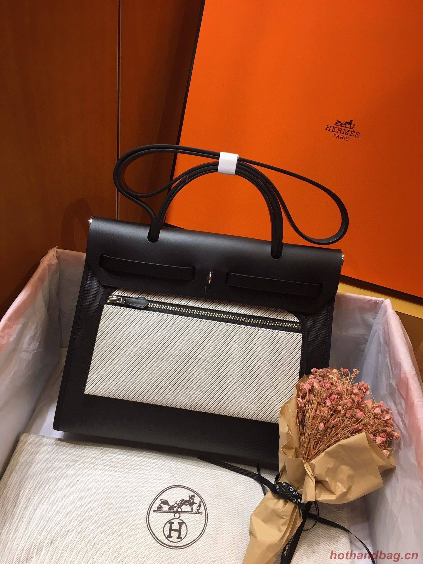 Hermes mini Herbag Original Canvas Leather & Calfskin 45988 Black Hermes mini Herbag Original Canvas Leather & Calfskin 45988 Black