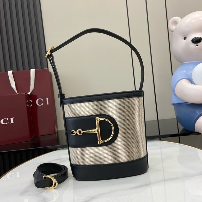 GUCCI 73 MINI BUCKET BAG Natural canvas 833665 Black