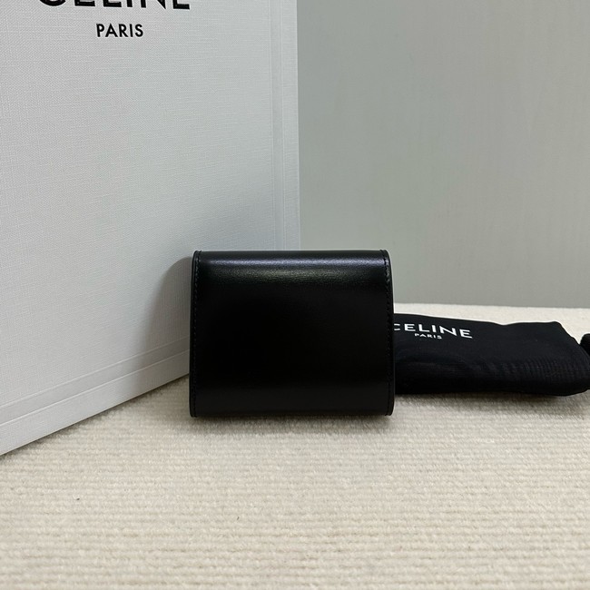 Celine SMALL FLAP WALLET TRIOMPHE IN SHINY CALFSKIN 10D783 black&gold