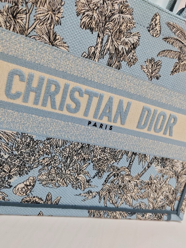 Dioriviera Medium Dior Book Tote Celestial Blue and White Toile de Jouy Palms Embroidery M1296ZEZG