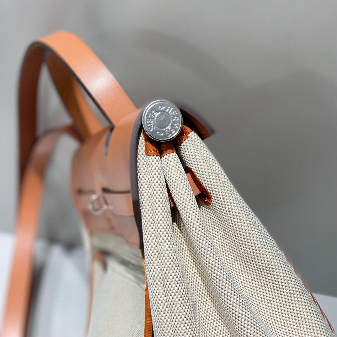 Hermes Herbag 31CM Original Canvas Print Leather & Calfskin 48887 Cream&Brown