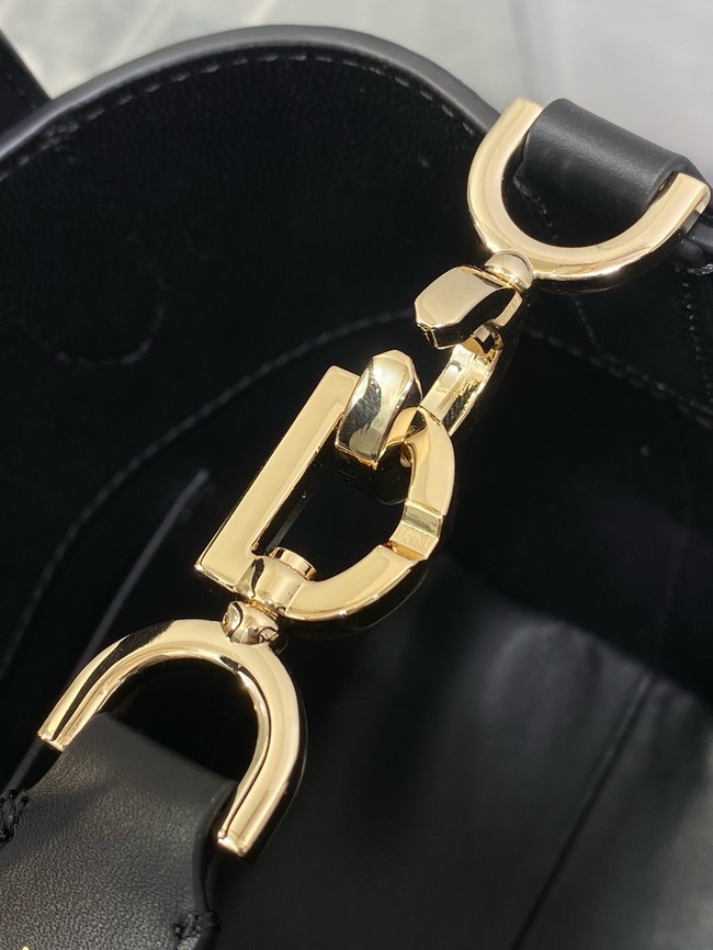 Small Dior Toujours Vertical Tote Bag Macrocannage Crinkled Calfskin M2835 black &gold