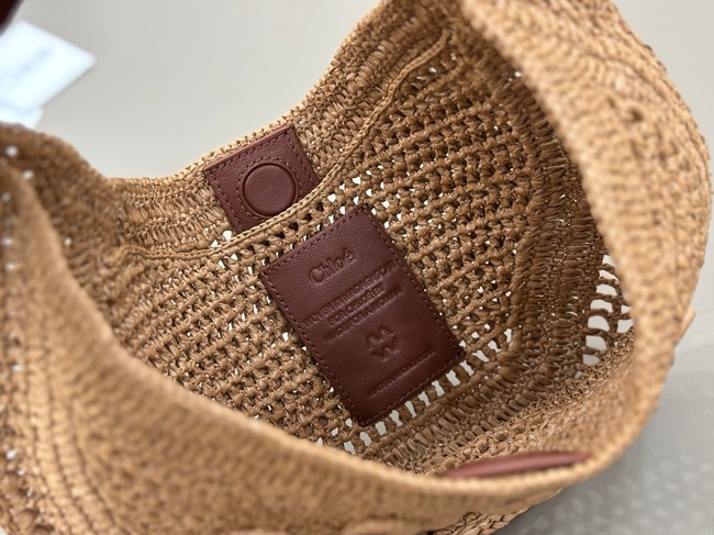 Chloe SUMMER straw and leather tote bag 1668 Apricot