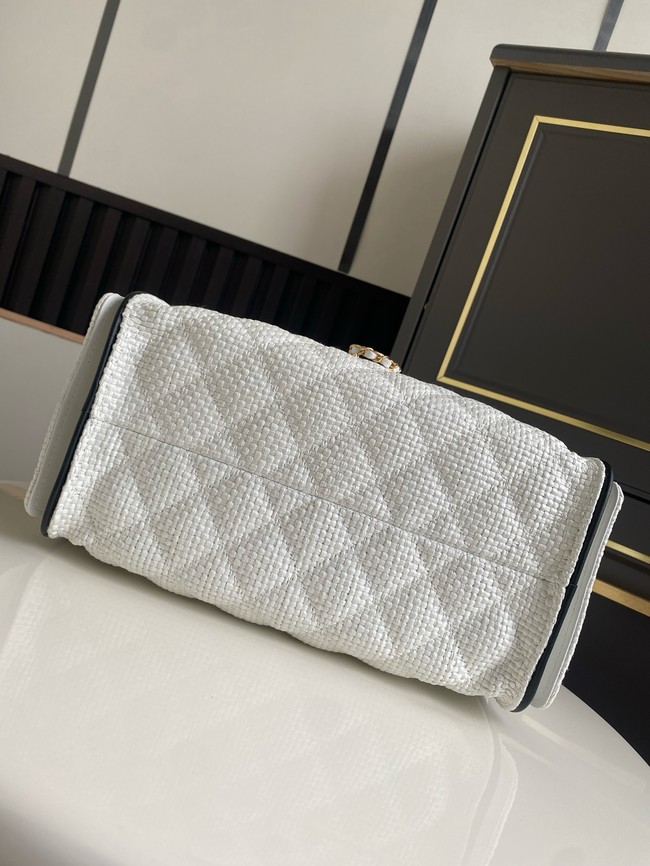 CHANEL 25 Small Handbag Printed Fabric AS5293 white