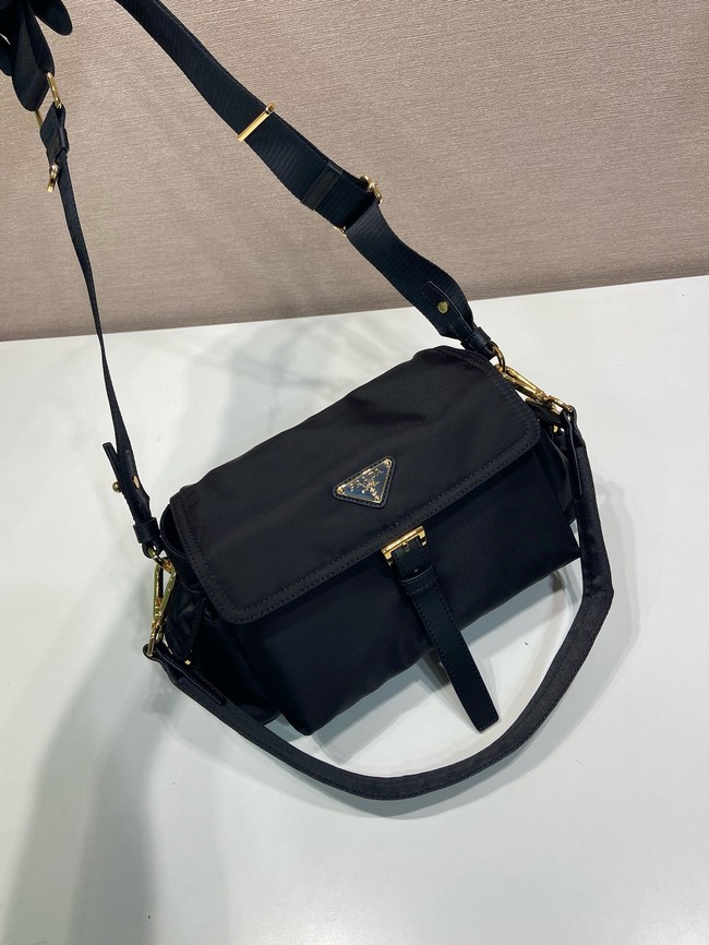 Prada Route medium leather tote bag Re-Nylon 1BD394 black