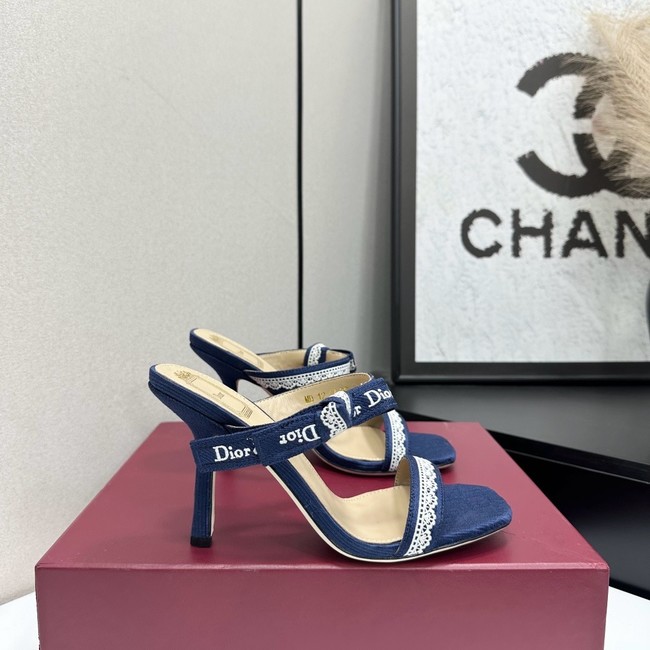 Dior Heeled Sandal with JAdior Straps Embroidered Cotton KCO538NV-3