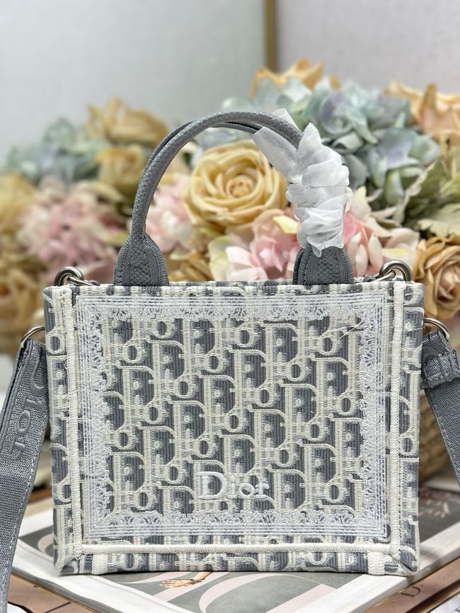 Mini Dior Book Tote with Strap Embroidery M1403PE light gray Mini Dior Book Tote with Strap Embroidery M1403PE light gray