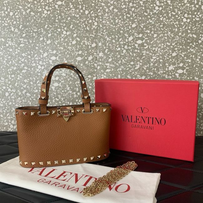 VALENTINO ROCKSTUD mini grained calfskin bag SHI16 camel