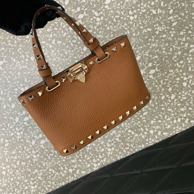 VALENTINO ROCKSTUD mini grained calfskin bag SHI16 camel