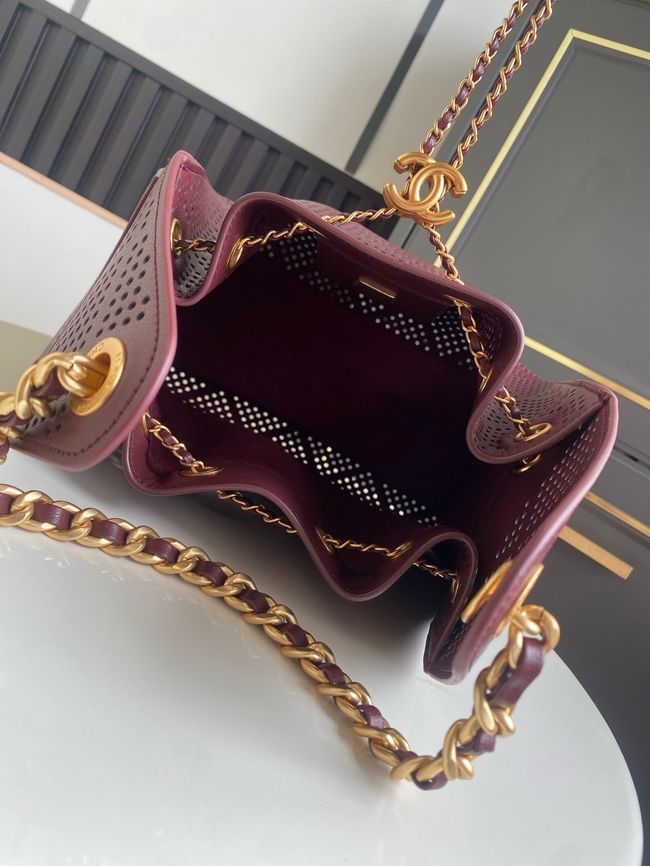 CHANEL 25 Small Handbag Perforated Calfskin AS5293 Burgundy