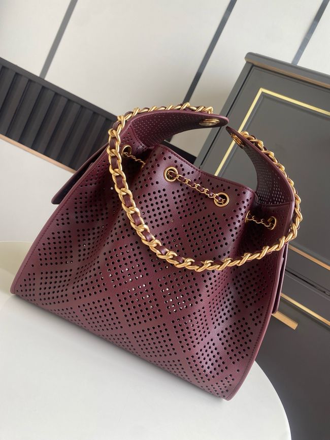 CHANEL 25 Small Handbag Perforated Calfskin AS5293 Burgundy