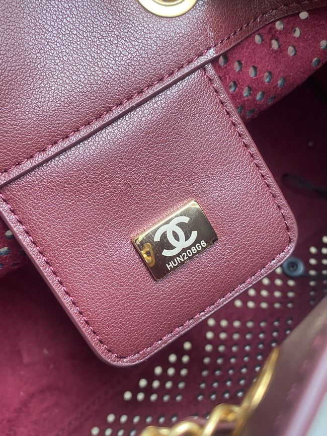CHANEL 25 Small Handbag Perforated Calfskin AS5293 Burgundy