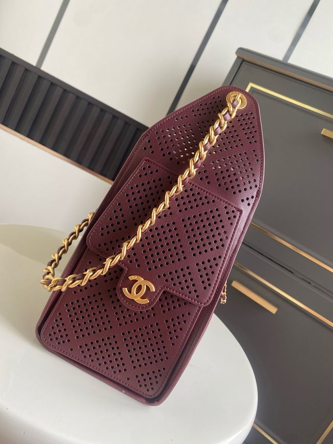 CHANEL 25 Small Handbag Perforated Calfskin AS5293 Burgundy