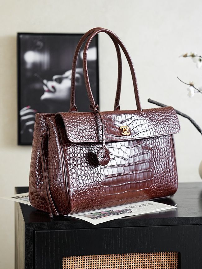 Chanel Crocodile Embossed Shopping Bag AS6428 dark brown Chanel Crocodile Embossed Shopping Bag AS6428 dark brown