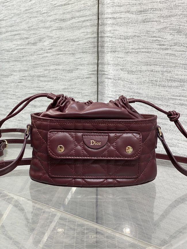Dior Adiorable Mini Bucket Bag Cannage Lambskin S2426 burgundy