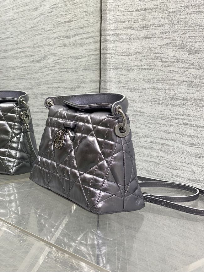 Dior Adiorable Top Handle Mini Bag Macrocannage Lambskin S1713OGY Silver gray