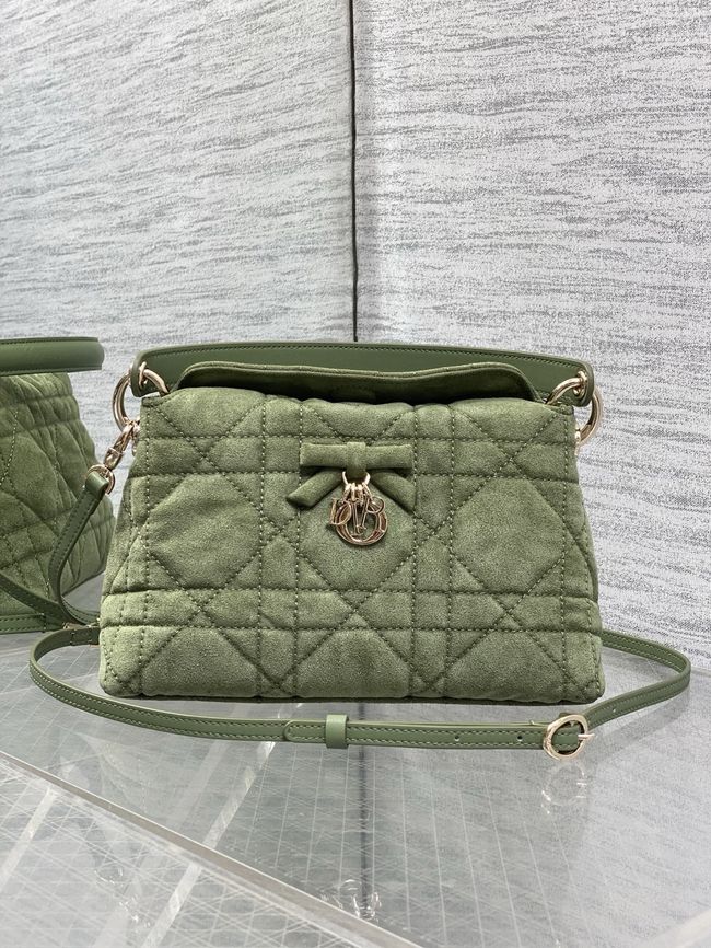 Dior Adiorable Top Handle Mini Bag Macrocannage Suede S1713OGY green