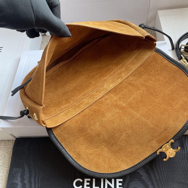 CELINE SOFT TRIOMPHE LITTLE HALFMOON IN SUEDE L103754 CAMEL & BLACK