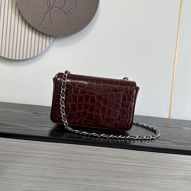 Chanel MINI FLAP BAG Crocodile Embossed 1116 Dark Burgundy&silver