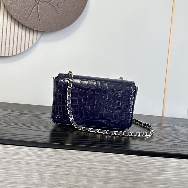 Chanel MINI FLAP BAG Crocodile Embossed 1116 Dark blue&gold