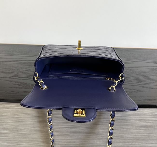 Chanel MINI FLAP BAG Crocodile Embossed 1116 Dark blue&gold