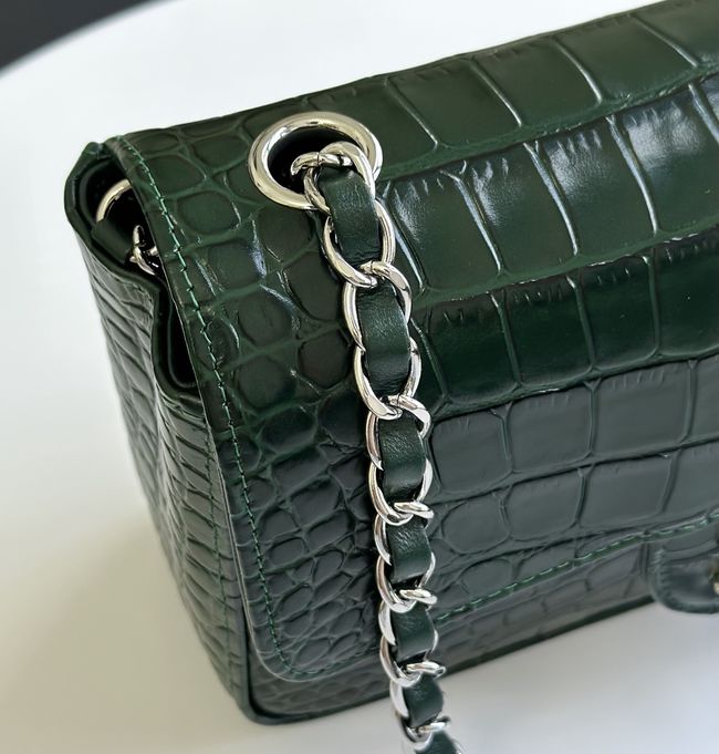 Chanel MINI FLAP BAG Crocodile Embossed 1116 green&silver Chanel MINI FLAP BAG Crocodile Embossed 1116 green&silver