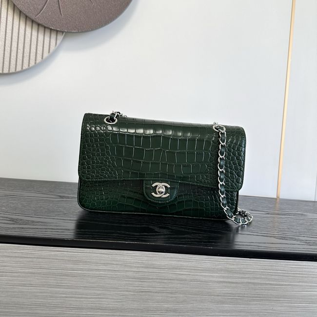 Chanel Small Flap Bag Crocodile Embossed 1112 green&silver
