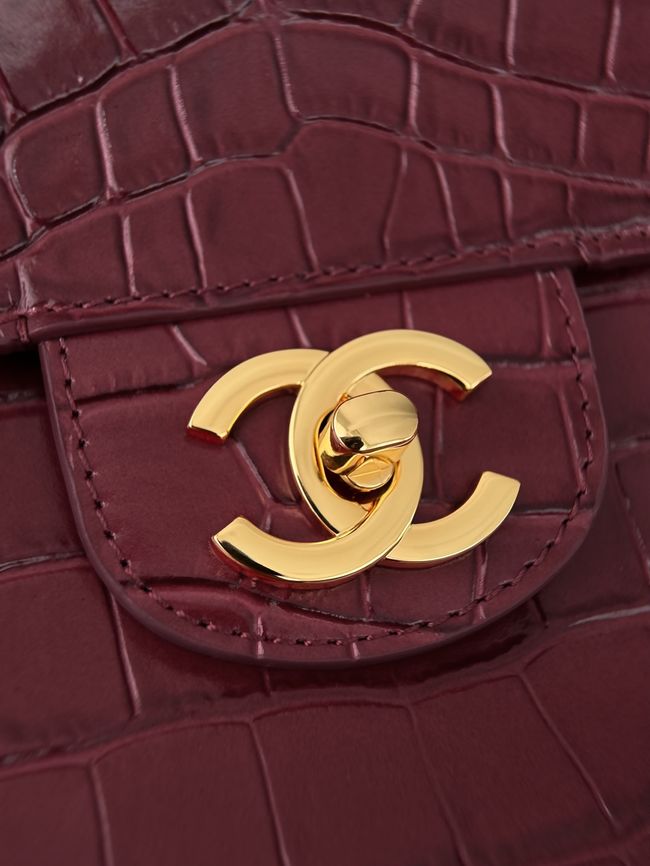 Chanel Crocodile Embossed Maxi Flap bag AS6231 Burgundy&gold-Tone Metal Chanel Crocodile Embossed Maxi Flap bag AS6231 Burgundy&gold-Tone Metal