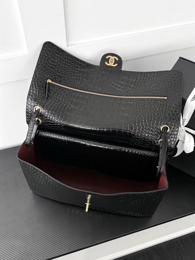 Chanel Crocodile Embossed Maxi Flapbag Calfskin AS6233 Black Chanel Crocodile Embossed Maxi Flapbag Calfskin AS6233 Black
