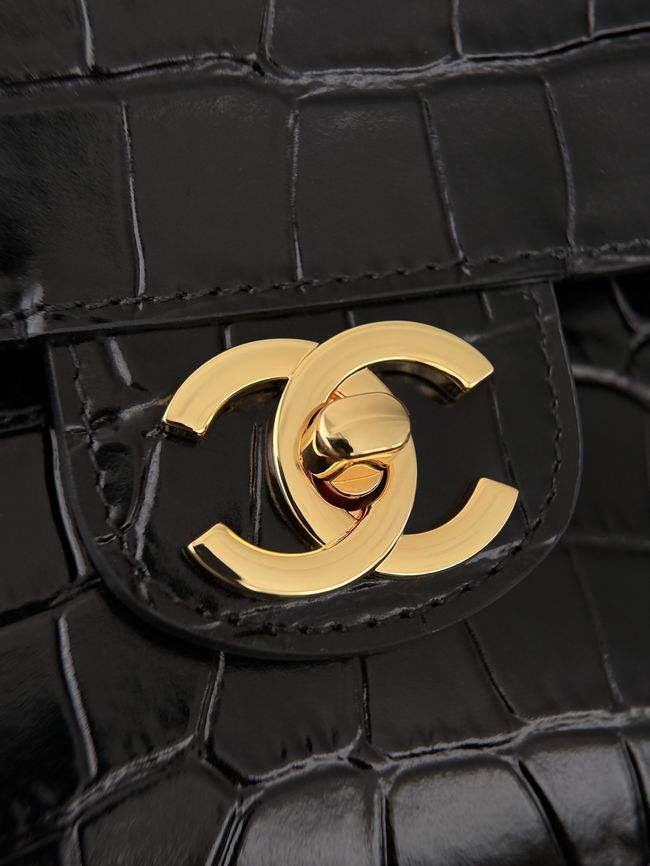 Chanel Crocodile Embossed Maxi Flapbag Calfskin AS6233 Black Chanel Crocodile Embossed Maxi Flapbag Calfskin AS6233 Black