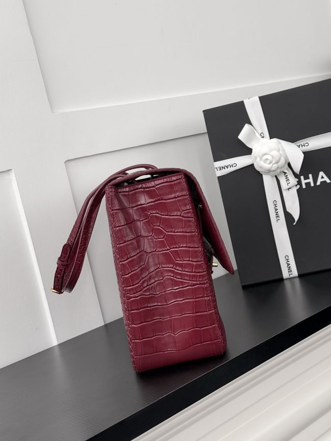 Chanel Crocodile Embossed Maxi Flapbag Calfskin AS6233 Burgundy Chanel Crocodile Embossed Maxi Flapbag Calfskin AS6233 Burgundy