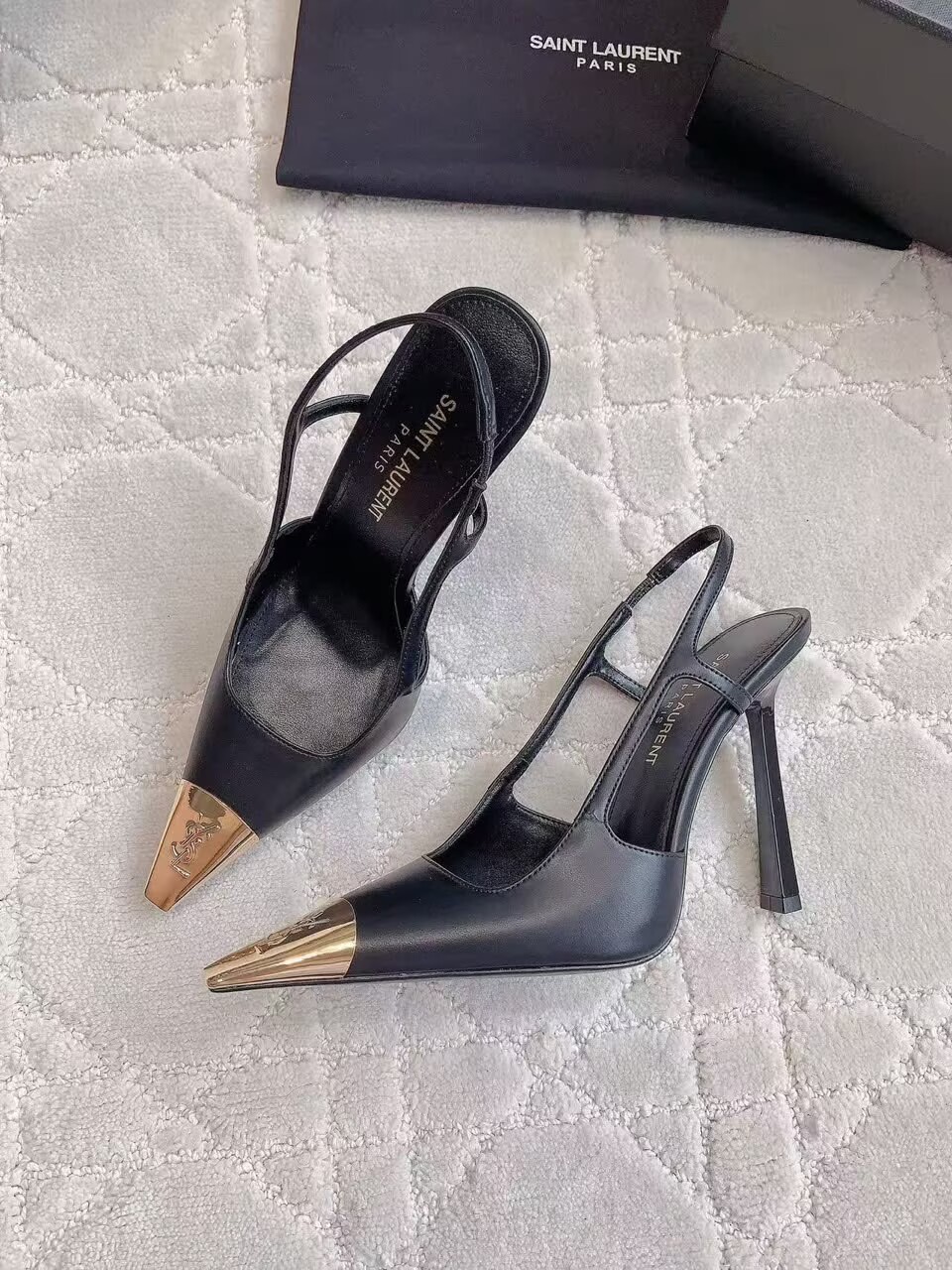 Saint Laurent Jeanne 110 Leather Slingback Pumps Y70130 Black